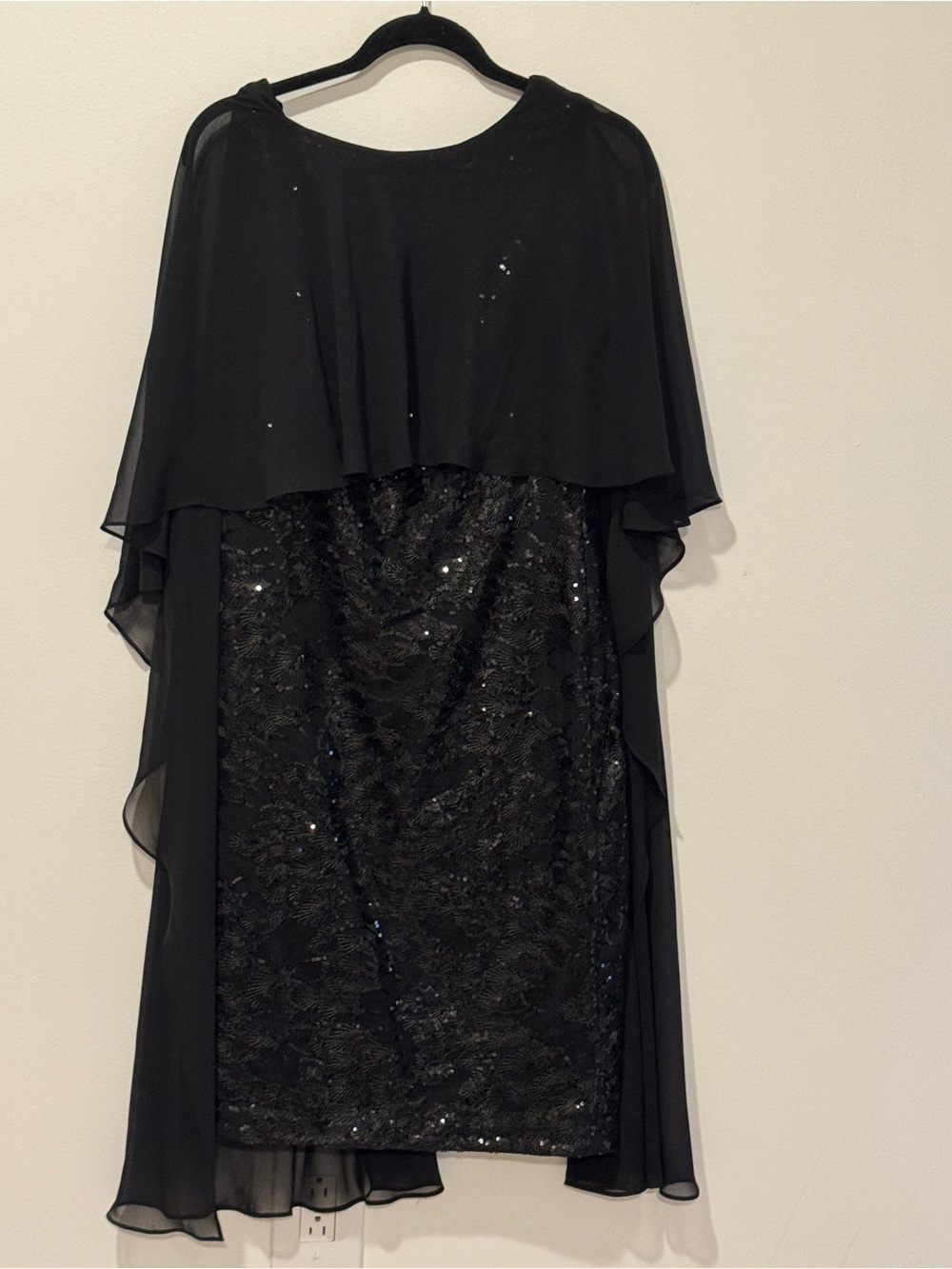 Calvin Klein Black Sequin Dress Size 6 • 38” Length • Chiffon Overlay • Evening